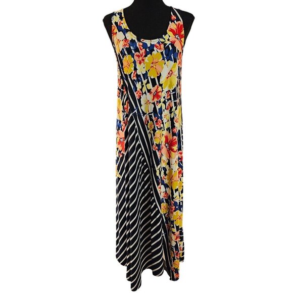 Melissa Paige Summer Floral & Stripe Print Sleeveless Maxi Dress Size S/P - Picture 1 of 4